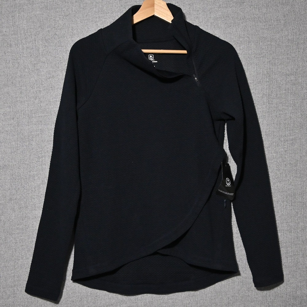 IBKÜL Asymmetrical Top Womens Textured Waffle Knit XS Black 64000